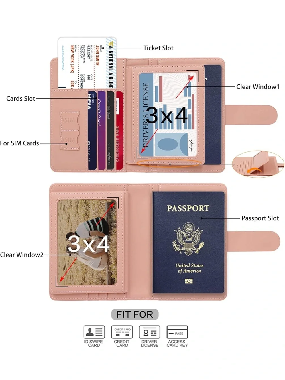 Travel Passport Holder & Card Wallet - Pink
